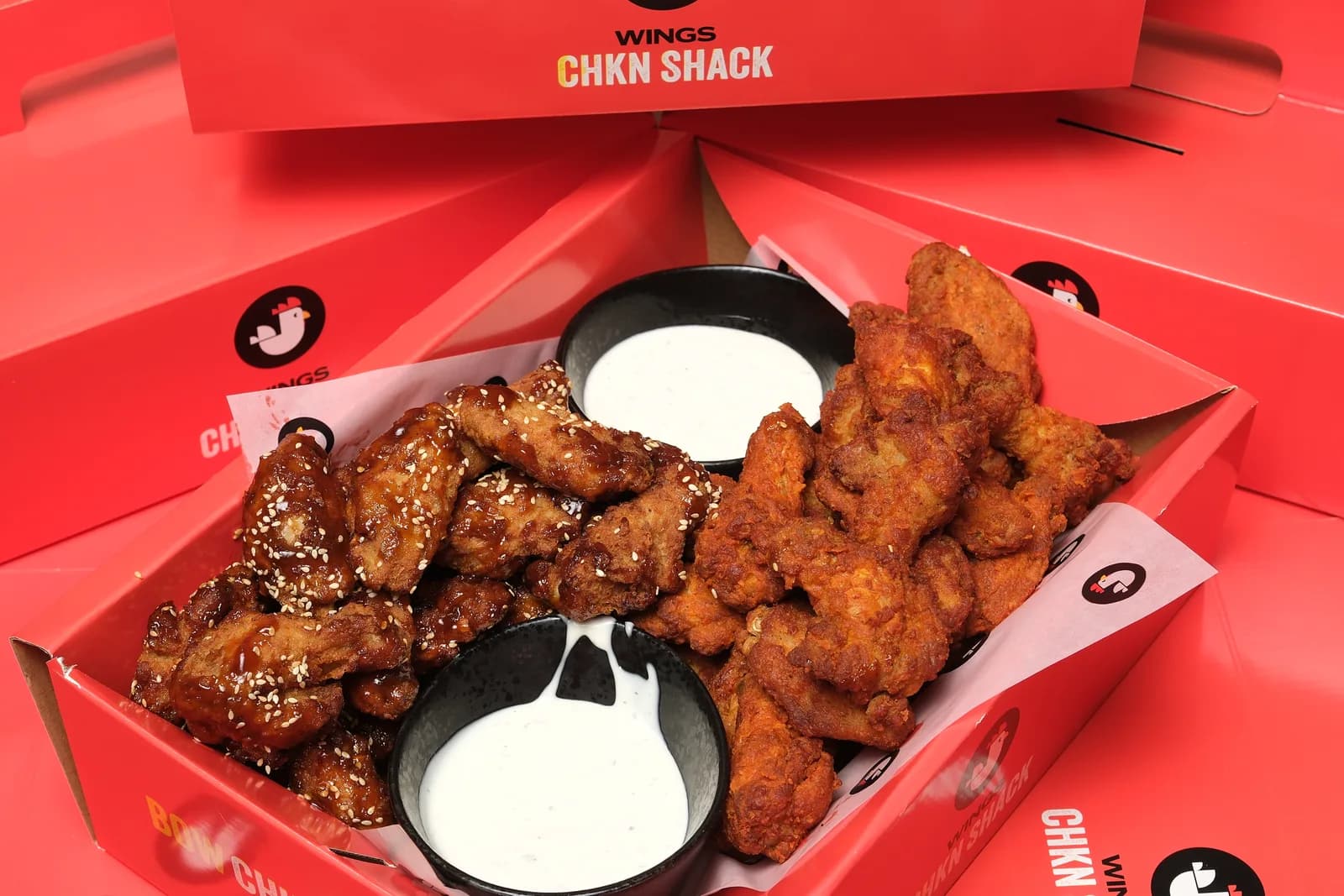 CHKN Crate of wings with ranch dips